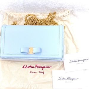 Salvatore Ferragamo WOC.  Baby blue colour.  Silver hardware.